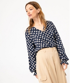 GEMO Blouse imprimée à col V et poignets froncés femme Imprimé