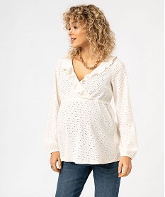 GEMO Blouse de grossesse en maille texturée et ajourée blanc standard