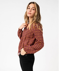 GEMO Blouse imprimée à manches longues et double col V femme Violet