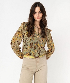 GEMO Blouse à manches longues en voile à motifs fleuris femme Imprimé