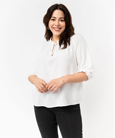 GEMO Blouse à manches 34 en maille gaufrée femme grande taille blanc chine