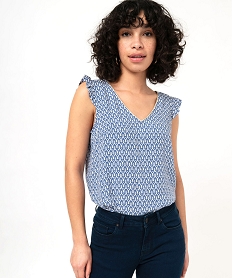 GEMO Blouse imprimée avec volants sur les épaules femme Bleu