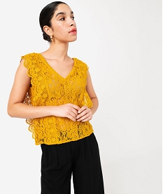 GEMO Blouse sans manches encolure V en dentelle et crochet femme jaune standard