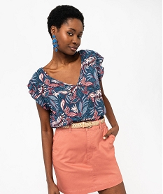 GEMO Blouse sans manches en viscose froissée femme Bleu