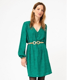 GEMO Robe à manches longues et col V femme Vert