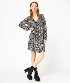 GEMO Robe à manches longues et col V femme Imprimé