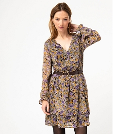 GEMO Robe en voile à motifs fleuris avec ceinture femme imprime floral
