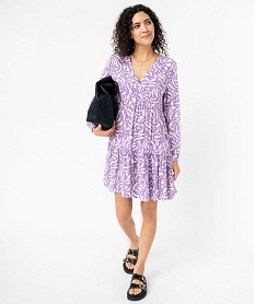 GEMO Robe imprimée à manches longues avec volants femme Imprimé