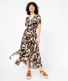GEMO Robe imprimée à manches courtes bas ample femme violet chine