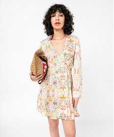 GEMO Robe portefeuille à motifs fleuris femme imprime bandana