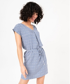 GEMO Robe femme avec double col V scintillant Bleu