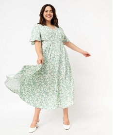 GEMO Robe à manches courtes à motifs fleuris femme grande taille vert standard