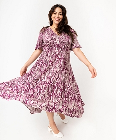 GEMO Robe à manches courtes à motifs fleuris femme grande taille violet standard