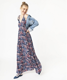 GEMO Robe longue taille empire à larges bretelles élastiques femme Bleu
