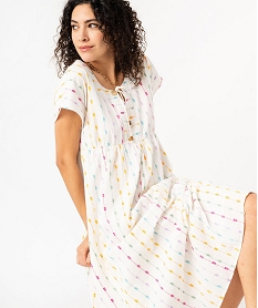 GEMO Robe longue et ample à manches courtes et motifs brodés femme blanc chine