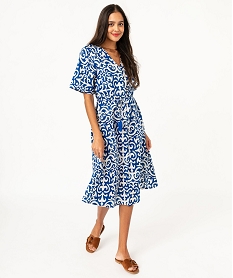 GEMO Robe longue à manches courtes imprimée femme Imprimé