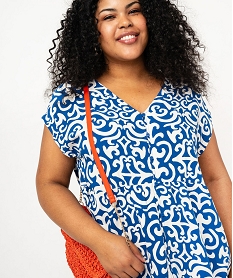 GEMO Robe à manches courtes en viscose femme grande taille bleu standard