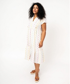 GEMO Robe grande taille à manches courtes et broderies femme Imprimé