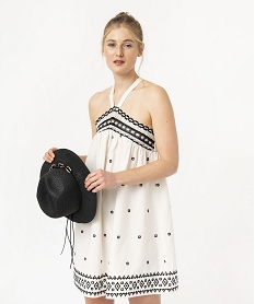 GEMO Robe tour de cou avec broderies femme Beige