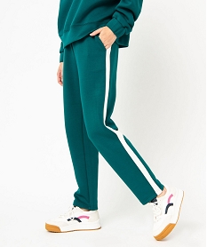 GEMO Pantalon de jogging femme avec bandes contrastantes sur les côtés vert standard