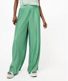 GEMO Pantalon large en maille plissée femme Vert