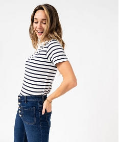 GEMO Polo manches courtes à rayures femme - LuluCastagnette raye noir et blanc