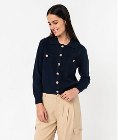 GEMO Gilet à col chemise avec boutons métalliques femme bleu standard