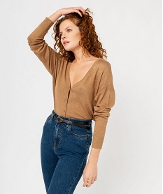 GEMO Gilet à col V en maille fine femme marron vif