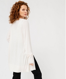 GEMO Gilet long en maille fine porté ouvert femme blanc chine