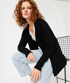 GEMO Gilet long en maille fine porté ouvert femme noir standard