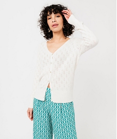 GEMO Gilet en maille ajourée et boutons nacrés femme blanc chine