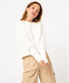 GEMO Pull en grosse maille à col rond femme blanc chine