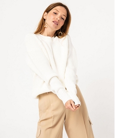 GEMO Pull en grosse maille à col rond femme Beige