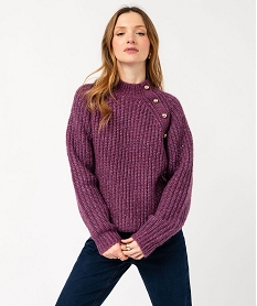 GEMO Pull en grosse maille avec boutons métalliques femme violet standard