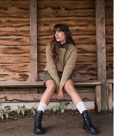 GEMO Pull ajouré en maille scintillante femme dore