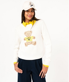 GEMO Pull avec motif nounours pour femme - LuluCastagnette blanc chine