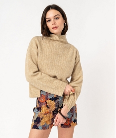 GEMO Pull en maille avec col montant femme beige chine