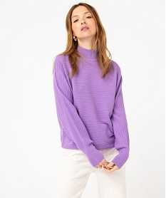 pull a col montant en maille cotelee femme violetJ769201_1