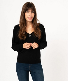 pull fin a col v zippe manches chauve-souris femme noirJ769301_1