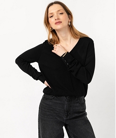 pull fin a col v avec boutons aux poignets femme noirJ770301_1