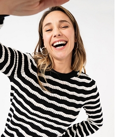 GEMO Pull rayé en maille ajourée femme rayure