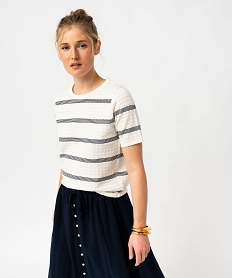 GEMO Pull à manches courtes en maille fantaisie et rayures femme - LuluCastagnette Imprimé