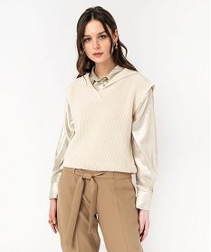 GEMO Pull sans manches avec grand col femme blanc chine