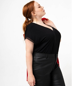 GEMO Tee-shirt à manches courtes à col V femme grande taille noir standard