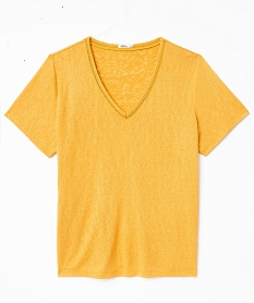 GEMO Tee-shirt manches courtes pailleté à col V femme grande taille jaune standard