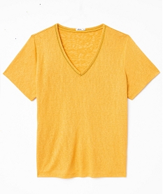 GEMO Tee-shirt manches courtes à col V et paillettes femme grande taille Jaune