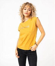 GEMO Tee-shirt manches courtes imprimé coupe loose femme jaune standard