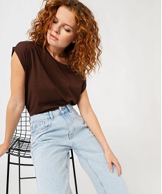 GEMO Tee-shirt à manches courtes et col rond femme marron standard