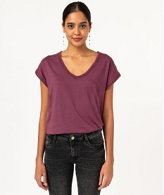GEMO Tee-shirt à manches courtes avec finitions scintillantes femme violet vif
