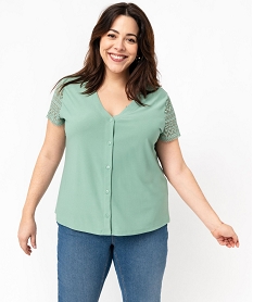 GEMO Blouson manches courtes ajourées en maille fluide femme grande taille Vert